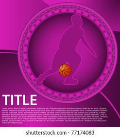 Abstract design with circle frame and basketball player silhouette