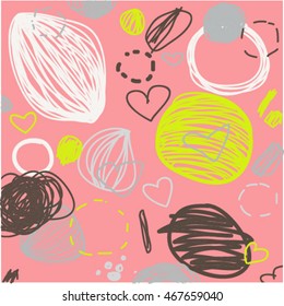 Abstract design circles and hearts on pink background vector