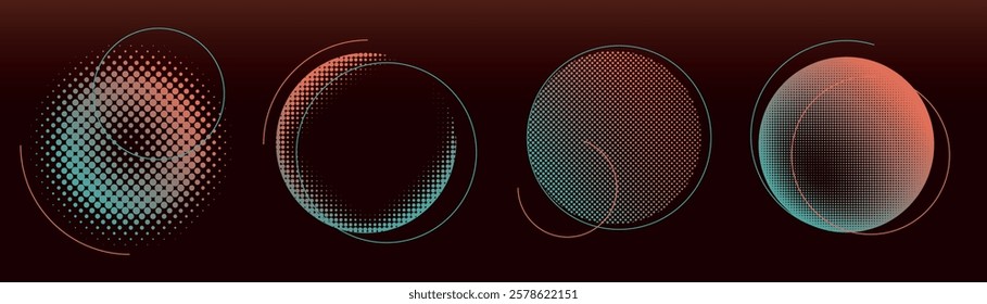 Abstract design with circular patterns, circles, and dots. Geometric circles with dots and patterns create a modern abstract look. Circles and dots in harmony. Graphic element vector illustration set.