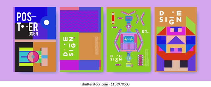 abstract, design, collage, background, banner, poster, presentation, print, retro, set, shape, style, template, texture, toys, triangle, vector, annual, art, backdrop,  robot, book, booklet, brochure,