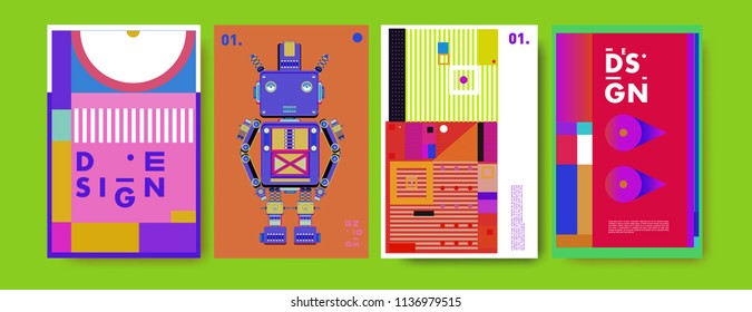 abstract, design, collage, background, banner, poster, presentation, print, retro, set, shape, style, template, texture, toys, triangle, vector, annual, art, backdrop,  robot, book, booklet, brochure,