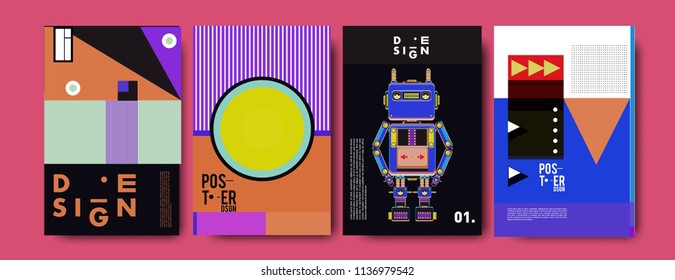 abstract, design, collage, background, banner, poster, presentation, print, retro, set, shape, style, template, texture, toys, triangle, vector, annual, art, backdrop,  robot, book, booklet, brochure,