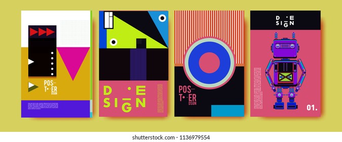 abstract, design, collage, background, banner, poster, presentation, print, retro, set, shape, style, template, texture, toys, triangle, vector, annual, art, backdrop,  robot, book, booklet, brochure,