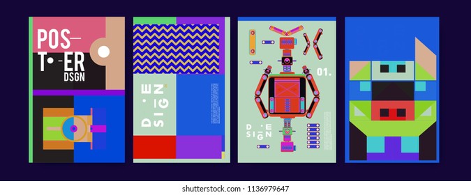 abstract, design, collage, background, banner, poster, presentation, print, retro, set, shape, style, template, texture, toys, triangle, vector, annual, art, backdrop,  robot, book, booklet, brochure,