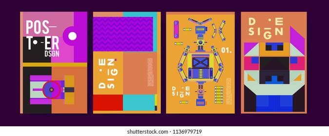 abstract, design, collage, background, banner, poster, presentation, print, retro, set, shape, style, template, texture, toys, triangle, vector, annual, art, backdrop,  robot, book, booklet, brochure,