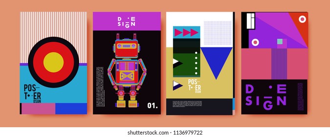 abstract, design, collage, background, banner, poster, presentation, print, retro, set, shape, style, template, texture, toys, triangle, vector, annual, art, backdrop,  robot, book, booklet, brochure,