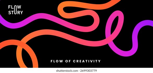 Design abstrato com linhas de gradiente coloridas fluindo em um plano de fundo preto criando um padrão dinâmico