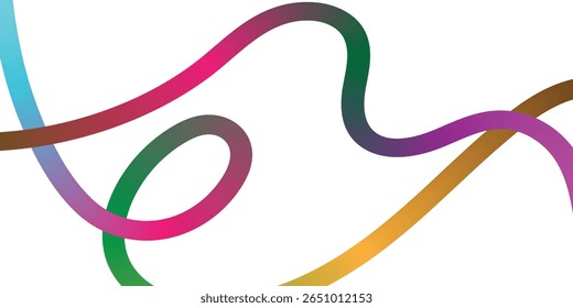 Abstract design with colorful, intertwined, flowing lines. A dynamic image featuring interwoven, curved lines in a variety of vibrant colors, including shades of purple, pink, green, blue, and gold.