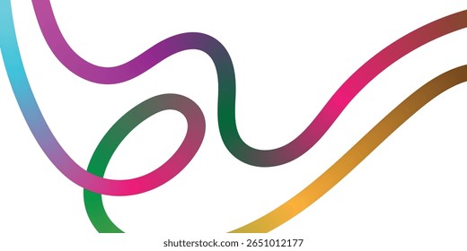 Abstract design with colorful, intertwined, flowing lines. A dynamic image featuring interwoven, curved lines in a variety of vibrant colors, including shades of purple, pink, green, blue, and gold.