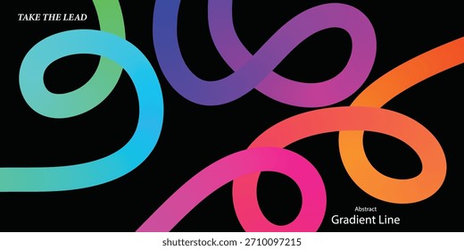Diseño Abstractas con líneas coloridas, entrelazadas y superpuestas sobre un fondo negro. Ilustración vectorial moderna