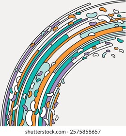 Abstract design with colorful lines and shapes. Curved lines and vibrant shapes create a dynamic abstract pattern. Abstract art with colorful, flowing lines. Vintage style art, isolated vector.