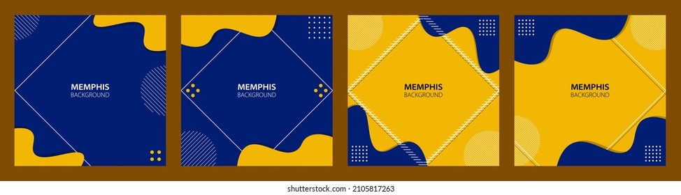Abstract design of colorful memphis background. Trendy square template.