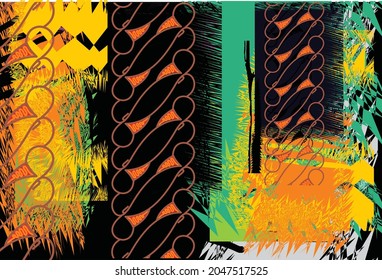 Abstract design with a combination of typical Indonesian batik motifs, with exclusive contemporary colors 