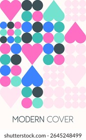 An abstract design combining hearts and dots in playful symmetry. Bright colors and a soft background make it ideal for creative spaces or modern decor.