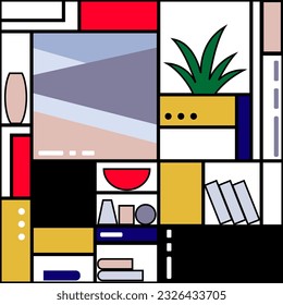 Abstract design composition with geometric shapes. Modern fashion style. Brutal geometric background, simple poster "SSTKbald", wall decor. Vector illustration