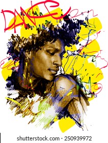 Abstract design composition with a man and text