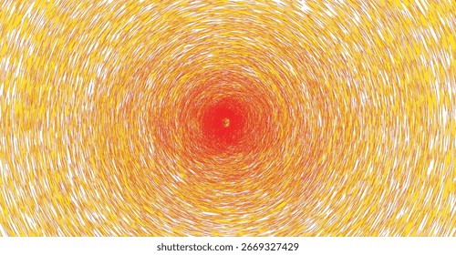 Diseño Abstractas con círculos concéntricos de líneas naranjas y amarillas que irradian desde un punto central.