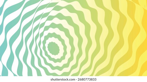 Abstract design with concentric, wavy lines creating an optical illusion.  Colors transition from light teal to pale yellow.