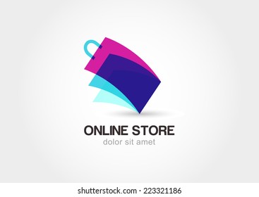 Abstract Design Concept For Online Store. Colorful Shopping Bag Symbol. Vector Logo Template. 