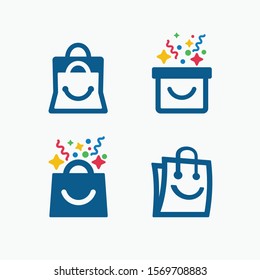 Abstract design concept for Online Strore. Colorful Shopping Bag Logo Vector Template. Sets