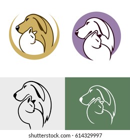 Abstract design concept for pet care, shops, food, veterinary clinics and animal shelters homeless. Dog and cat symbol. Vector logo template.
