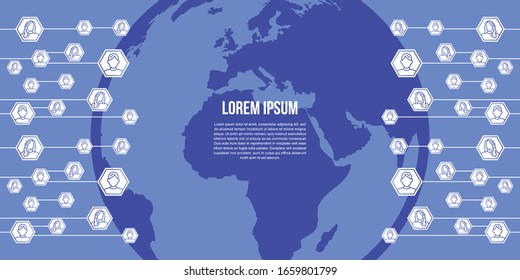 Abstract design concept of the technology of connecting people with globe vectors templates