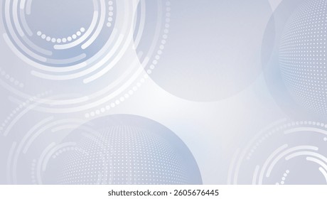 Abstract design consisting of circles, shadows, particles, dots and lines on a gray background. Technological futuristic concept. High-tech communication design for presentation or banner.