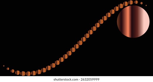 Abstract Design with Copper-Colored Circles and a Gradient Sphere. A captivating abstract design featuring a curved line of copper-colored circles against a black background.
