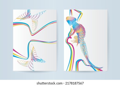 Abstract Design Cover - Oval Line Pattern - Butterfly And Iguana