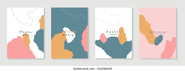 Conjunto de la cubierta de diseño abstracto. Un objeto lindo minimalista. Plantilla de fondo creativa con formas de fluido abstracto y artes de línea. Diseño para tarjetas de felicitación, medios sociales, afiches, pancartas. Ilustración del vector