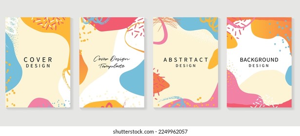 Abstrakter Design-Cover Set Vektorgrafik. Kreative Hintergrundvorlage mit lebendigen, wasserfarbigen organischen Formen, kritzeliger Farbe. Design für Grußkarte, Einladung, soziale Medien, Poster, Banner.