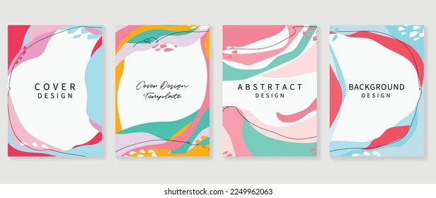Ilustración vectorial de conjunto de portadas de diseño abstracto. Plantilla de fondo creativo con colores vivos pintando formas orgánicas y arte de línea. Diseño para tarjeta de saludo, invitación, medios sociales, afiche, banner.