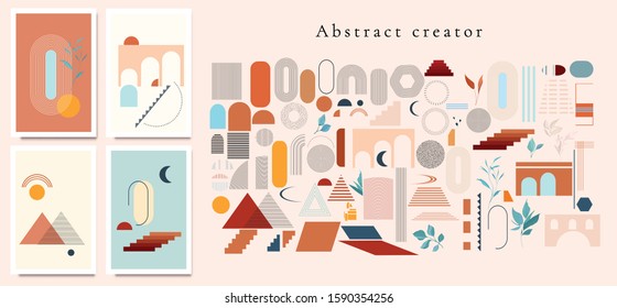  Creador de diseño abstracto. Juego de plantillas de tarjeta con póster geométrico, invitar. Fondo de diseño de invitación o tarjeta decorativa vectorial 