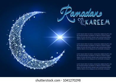 Abstract design of Crescent Islamic symbol. low poly wireframe on space background. Vector illustration abstract polygonal image line and stars.