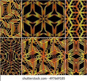 abstract design of cubes. set of 6 patterns. vector illustration. yellow color.