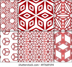 abstract design of cubes. set of 6 patterns. vector illustration. red gradient color.