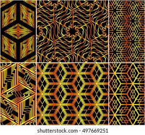 abstract design of cubes. set of 6 patterns. vector illustration. yellow color.