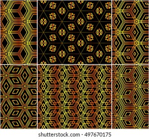 abstract design of cubes. set of 6 patterns. vector illustration. yellow color.