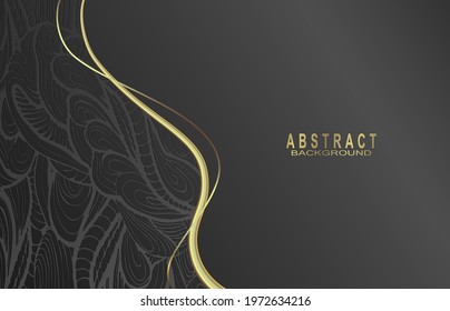 Abstract design. Dark background with tracery ornaments and gold lines.