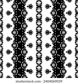 Abstract Design Dark Pattern. Simple Tribal Dyed Vector. Black Colour Art Scribble Textile. Ethnic Dark Doodle Batik. Doodle Hand Ink Batik. Black Color Mexican Pattern. Seamless Art Native Repeat