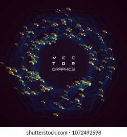 Abstract  design for data science or technical illustration with particles and polygon-plexus elements. Vector Illustration.