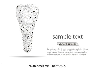 abstract design dental implant Icon,isolated from low poly wireframe on white background. Vector abstract polygonal image mash line and point. Digital graphics