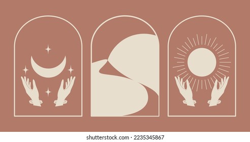 Abstract design desert logo template with mystic hands