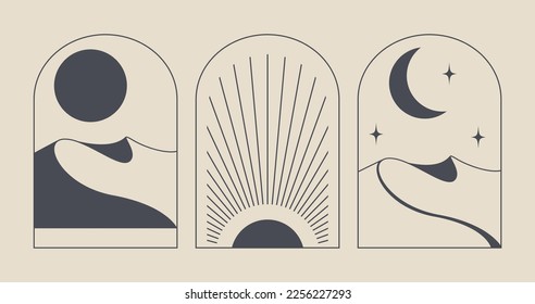 Abstract design of a desert logo template. Modern minimal linear badge and emblems