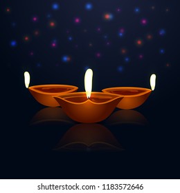 Abstract Design Of Diya Set For Happy Diwali background.