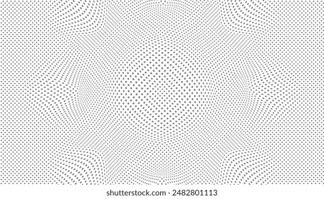 Abstract design with dots on a white background, representing technology or wave particles moving from the center flowing in circles. Hi-tech and big data background for brochures, flyers, magazines.