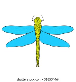 Abstract design dragonfly. Insect with wings. drawn dragonfly. Dragonfly isolated on white background. Vector illustration