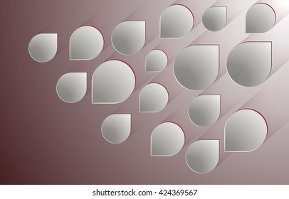 Abstract design drops transparent paper on a red background