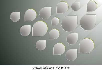 Abstract design drops transparent paper on a green background