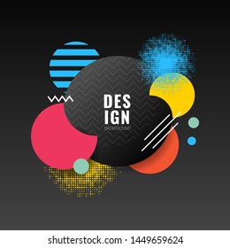 Abstract design with dynamic circle geometric colorful pattern on black background.